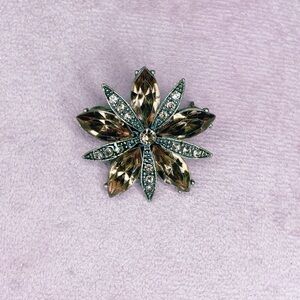700. Glass Brown Bronze Floral Crystal Brooch